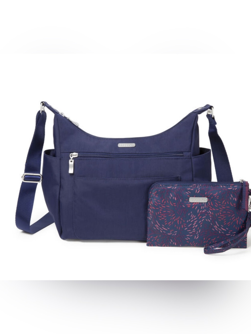 NWT Baggallini Anywhere Large Hobo Tote with zippered RFID wristlet, navy blue